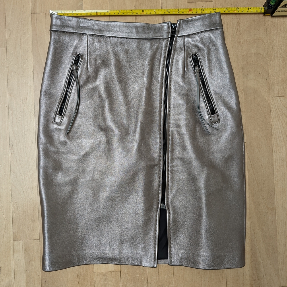 RUDSAK Metallic Silver Leather Pencil knee length Skirt